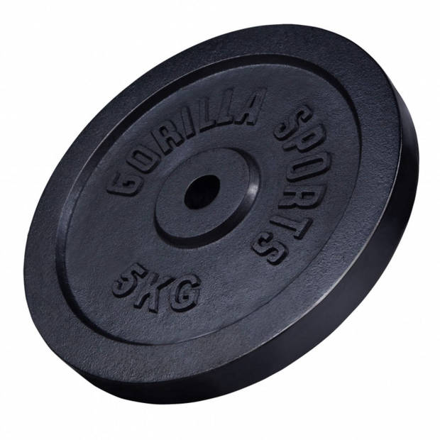 Gorilla Sports Gewichtsschijf - Halterschijf - 5 kg - Gietijzer Zwart - 31 mm