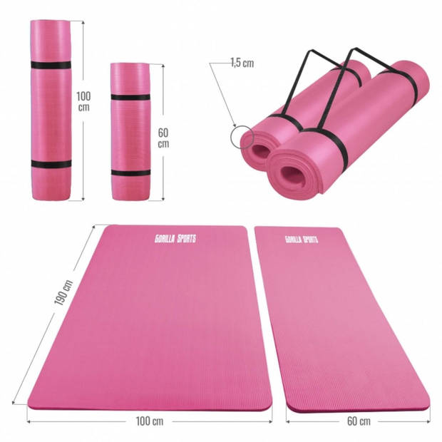 Gorilla Sports Yogamat Deluxe - Fuchsia 190 x 100 x 1,5 cm - Yoga Mat