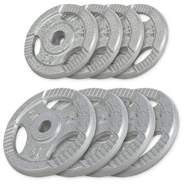 Gorilla Sports Gewichten - Set 30 kg - 4x5 + 4x2,5 kg -Gripper Gietijzer - 30 mm