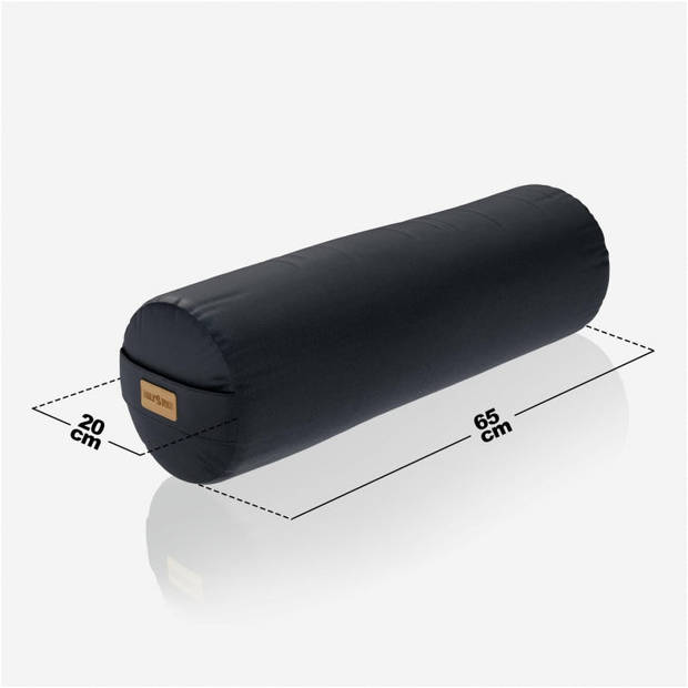 Gorilla Sports Yoga Bolster - Zwart - 65 x 20 cm - Yoga kussen - Rond