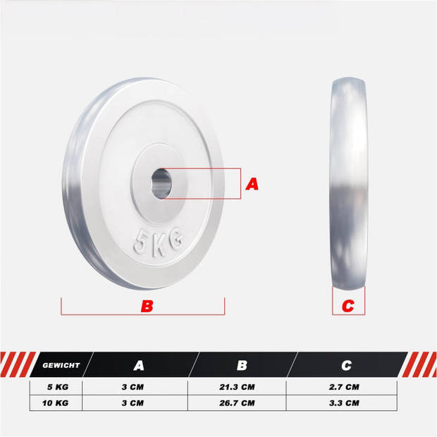 Gorilla Sports Halterschijven Set - Bundel 2 x 5 & 2 x 10 kg - Chroom - 30 mm