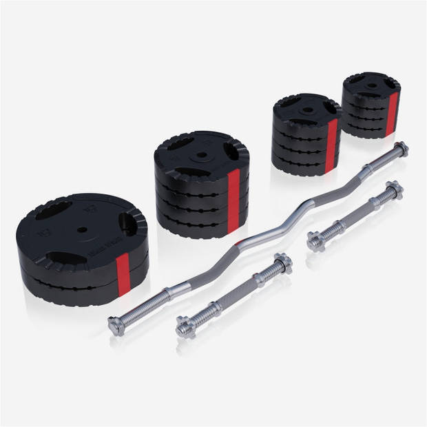 Gorilla Sports EZ curl Halterset 70 kg - Gripper Kunststof - Stang met gewichten