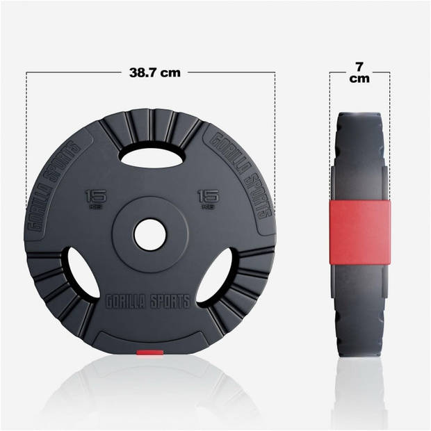 Gorilla Sports Gewichtsschijf - Olympisch - Halterschijf - 15 kg - Kunststof Gripper - 50 mm