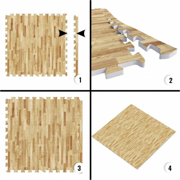 Gorilla Sports 8 eindstukken Lichte houtlook voor Beschermingsmatten - Puzzel matten