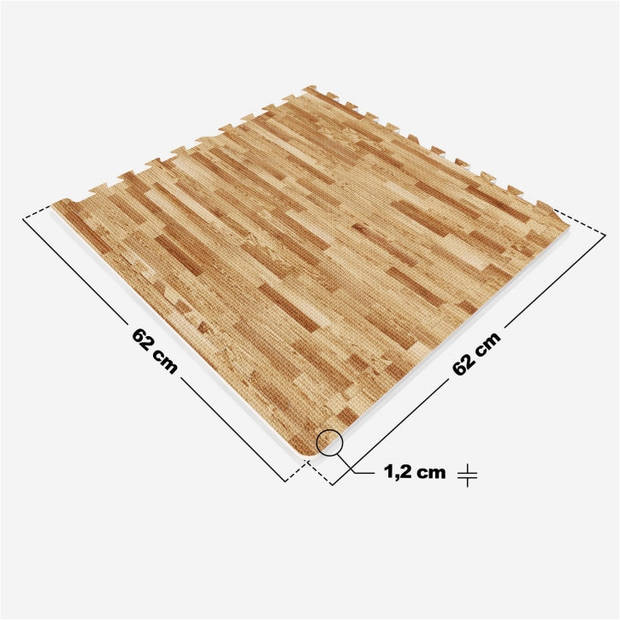 Gorilla Sports Vloermatten - Beschermingsmatten - 6 matten + 12 eindstukken - Lichte houtlook