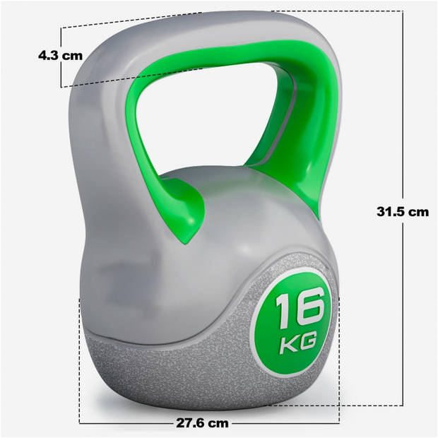 Gorilla Sports Kettlebell Trendy - Kunststof - 16 kg - Grijs - Groen