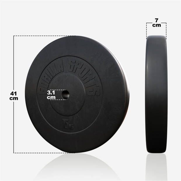 Gorilla Sports Gewichtsschijf - Halterschijf - 15 kg - Kunststof - 30 mm
