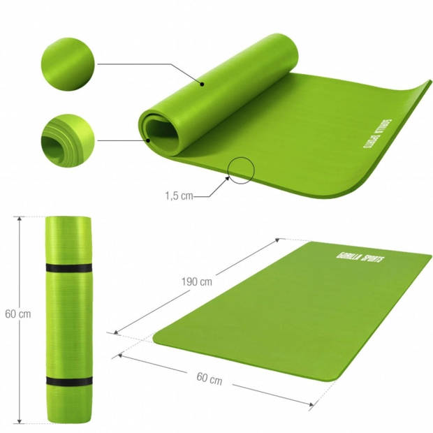 Gorilla Sports Yogamat Deluxe (190 x 100 x 1,5 cm) - Yoga Mat - limegroen