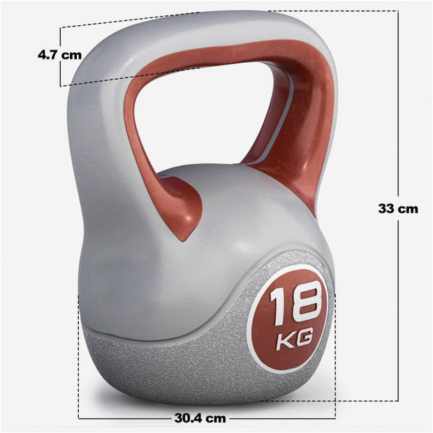 Gorilla Sports Kettlebell Trendy - Kunststof - 18 kg - Grijs - Rood