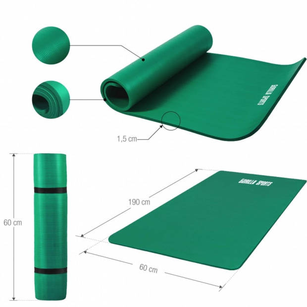 Gorilla Sports Yogamat Deluxe - Groen - 190 x 100 x 1,5 cm - Yoga Mat