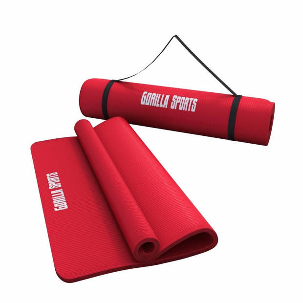 Gorilla Sports Yogamat Deluxe (190 x 100 x 1,5 cm) - Yoga Mat - rood