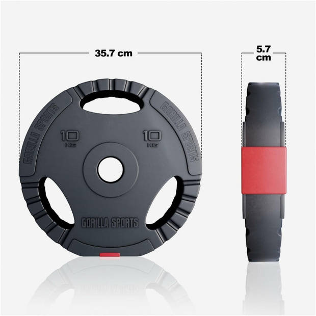 Gorilla Sports Gewichtsschijf - Olympisch - Halterschijf - 10 kg - Kunststof Gripper - 50 mm