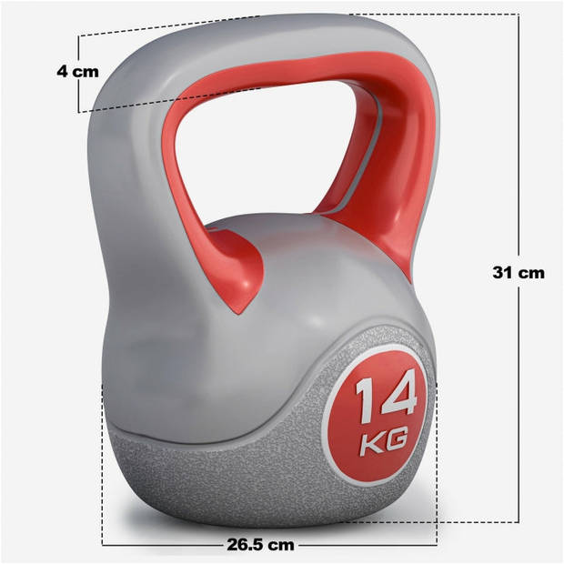 Gorilla Sports Kettlebell Trendy - Kunststof - 14 kg - Grijs - Rood