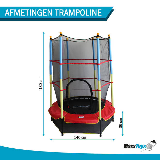Maxx Trampoline - Trampoline met Veiligheidsnet - Kindertrampoline - Ø 140cm - Rood/Blauw