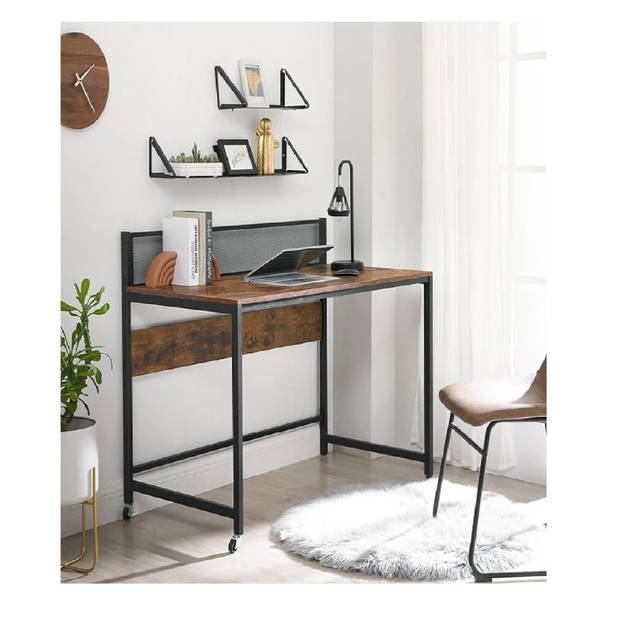 iBella Living bureau met wieltjes verrijdbare werktafel bruin en zwart