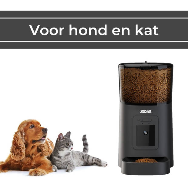 Automatische Voerbak Kat en hond Zwart - Met verstelbare camera - Voerautomaat met smartphone besturing - Voerinhoud 6 l