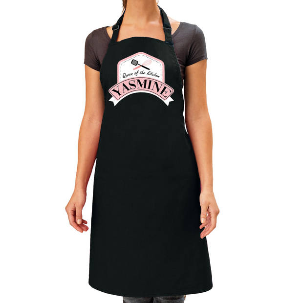 Queen of the kitchen Yasmine keukenschort/ barbecue schort zwart voor dames - Feestschorten