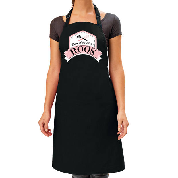 Queen of the kitchen Roos keukenschort/ barbecue schort zwart voor dames - Feestschorten