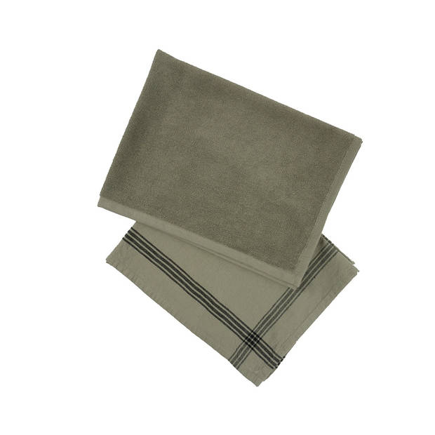 KOOK Keukenhanddoek Doubleface Khaki 50 x 70 cm