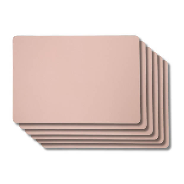 Jay Hill Placemats - Vegan leer - Grijs / Roze - dubbelzijdig - 46 x 33 cm - 6 Stuks