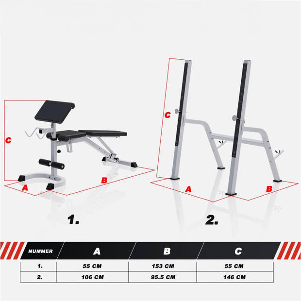 Gorilla Sports Halterbank met Squat Rack - Haltersteunen met 6 standen - Wit