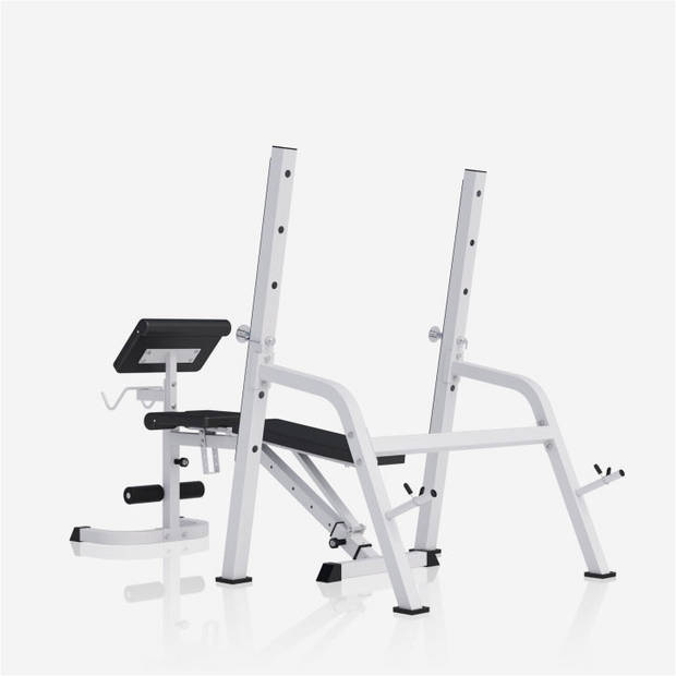 Gorilla Sports Halterbank met Squat Rack - Haltersteunen met 6 standen - Wit