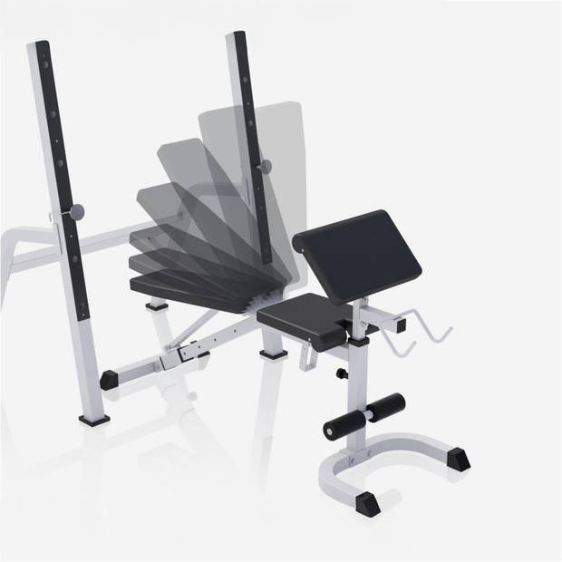 Gorilla Sports Halterbank met Squat Rack - Haltersteunen met 6 standen - Wit