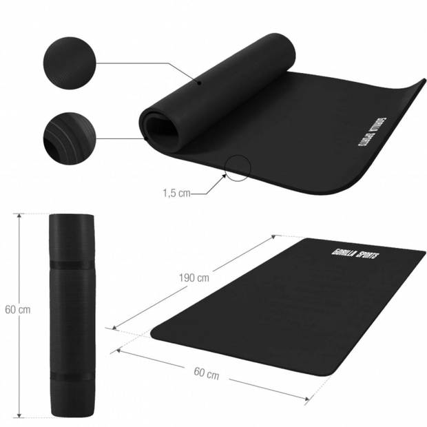 Gorilla Sports Yogamat Deluxe Zwart 190 x 60 x 1,5 cm - Yoga Mat