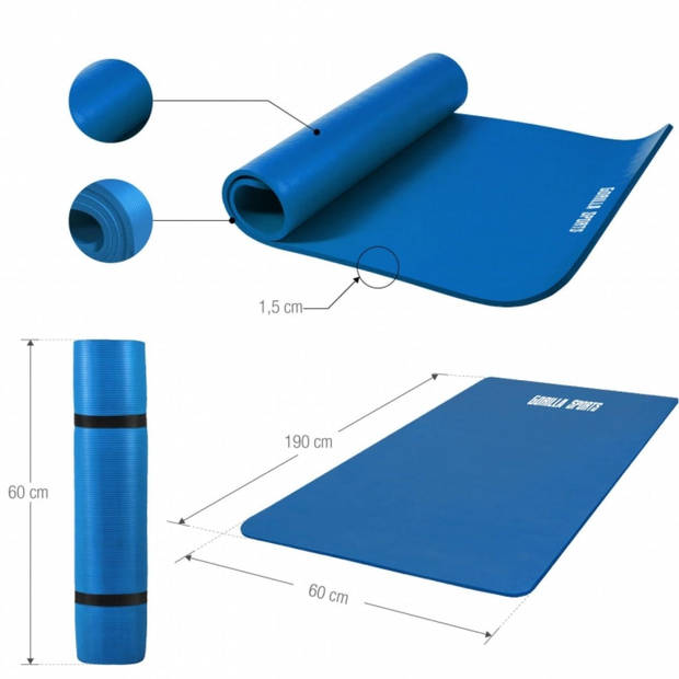 Gorilla Sports Yogamat Deluxe Royal Blue 190 x 100 x 1,5 cm - Yoga Mat