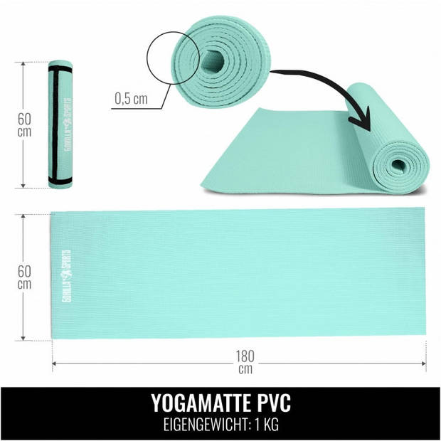 Gorilla Sports Yogamat - Fitnessmat - PVC - 180 x 60 x 0,5 – Lichtblauw