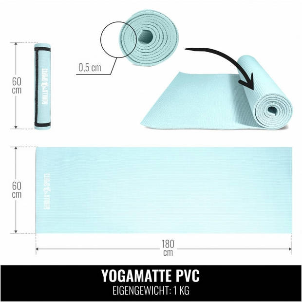 Gorilla Sports Yogamat - Fitnessmat - PVC - 180 x 60 x 0,5 – Ijsblauw