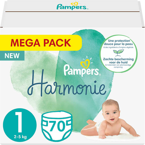 Pampers - Harmonie / Pure - Maat 1 - Mega Pack - 70 luiers