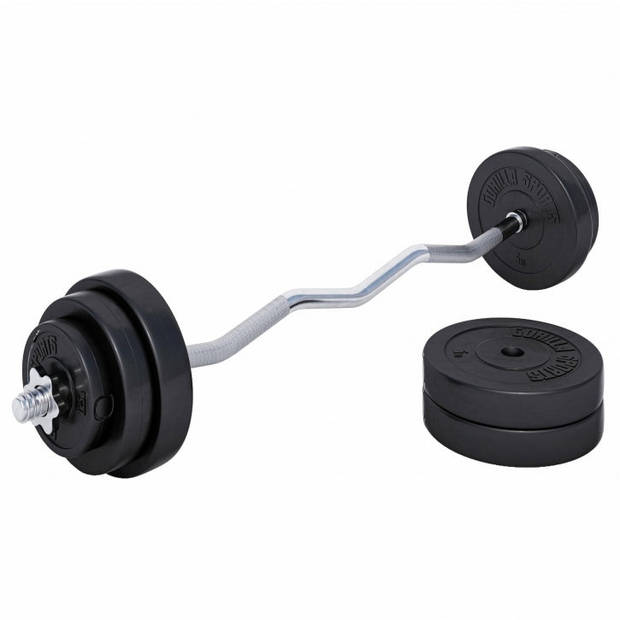 Gorilla Sports Halterset 35 kg - Kunststof - EZ Curlstang - Halterstang met 6 gewichten