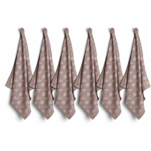 Luxe theedoeken - 6 stuks - 60x65 - patroon tulp - zand