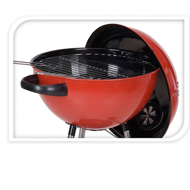 BBQ Houtskoolbarbecue Op Wielen - 47x76 Cm - RVS - Rood