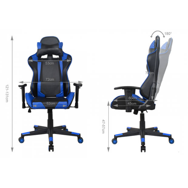 Bureaustoel racing gaming chair style uitvoering high design Thomas zwart blauw