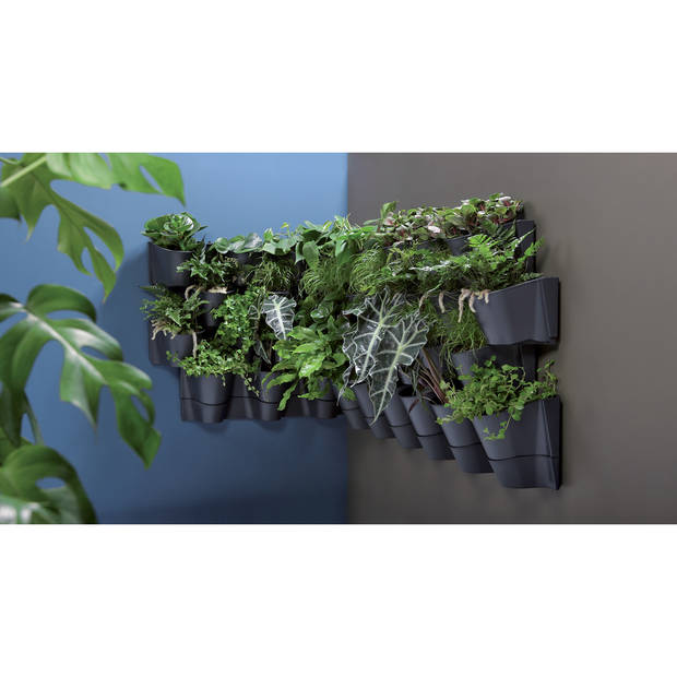 Verticale tuin hangende kunststof plantenpotten modulair antraciet grijs 67 x 18 x 57 cm - Plantenpotten