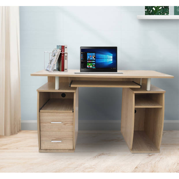 Bureau computertafel - opbergruimte in ladekastje opbergvakken - 120 cm breed - bruin