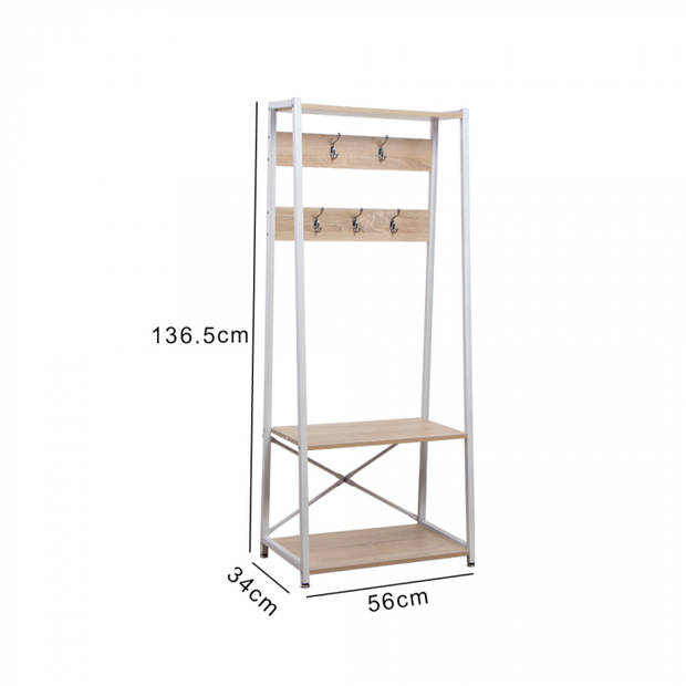 Staande kapstok Garderobe rek industrieel Stoer met schoenenrek 136 cm hoog