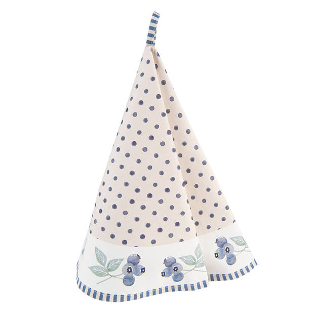 Clayre & Eef Theedoek Ø 80 cm Beige Blauw Katoen Rond Bosbessen Keukenhanddoek Beige Keukenhanddoek