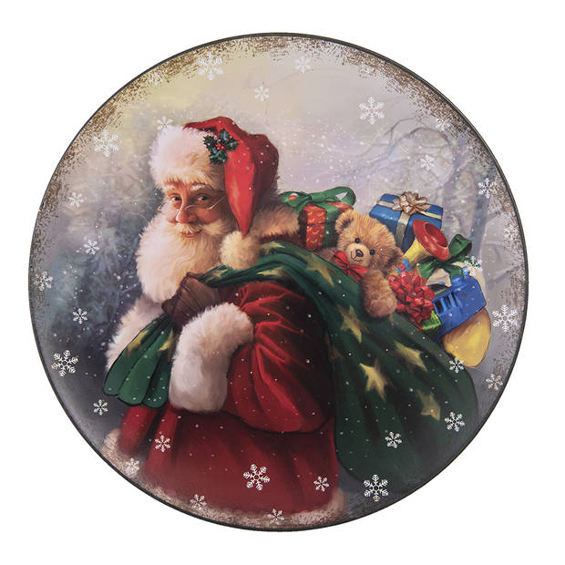 Clayre & Eef Onderbord Ø 33 cm Rood Kunststof Rond Kerstman Kerstbord Rood Kerstbord