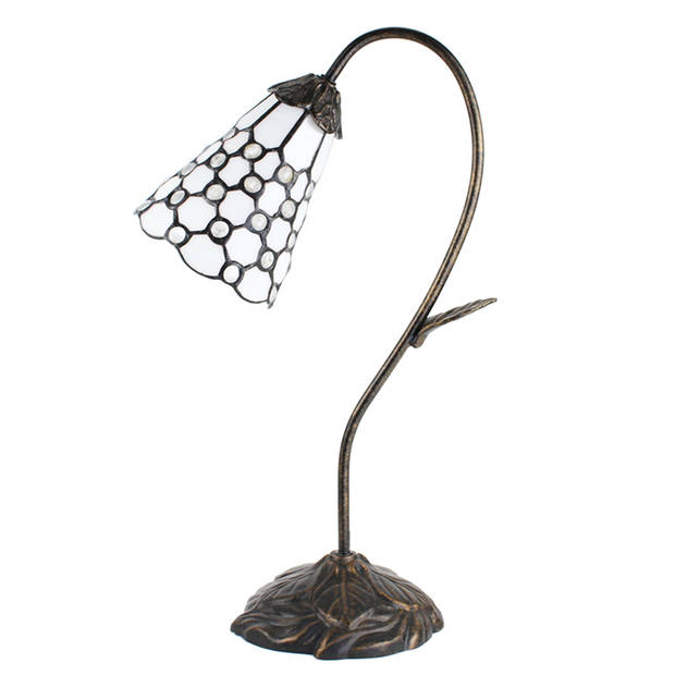 LumiLamp Tiffany Tafellamp 48 cm Bruin Wit Glas Tiffany Bureaulamp Bruin Tiffany Bureaulamp