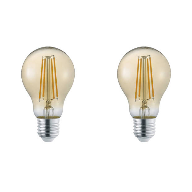 LED Lamp - Trion Lamba - Set 2 Stuks - E27 Fitting - 4W - Warm Wit 3000K - Amber - Glas