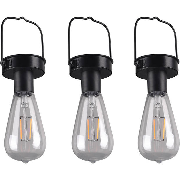 LED Hanglamp met Zonne-energie 3 Pack - Trion Camira - Dag en Nacht Sensor - Spatwaterdicht IP44 - Rond - Mat Zwart -