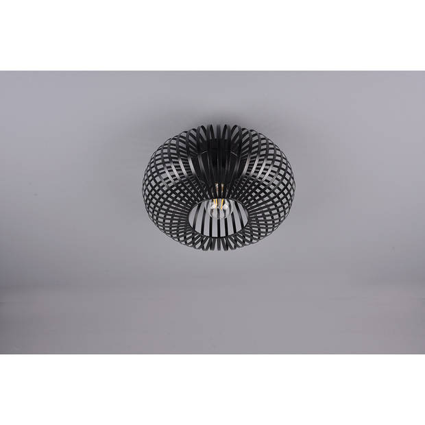 LED Plafondlamp - Plafondverlichting - Trion Johy - E27 Fitting - Rond - Industrieel - Mat Zwart - Aluminium - 30cm