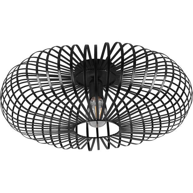 LED Plafondlamp - Plafondverlichting - Trion Johy - E27 Fitting - Rond - Industrieel - Mat Zwart - Aluminium - 50cm