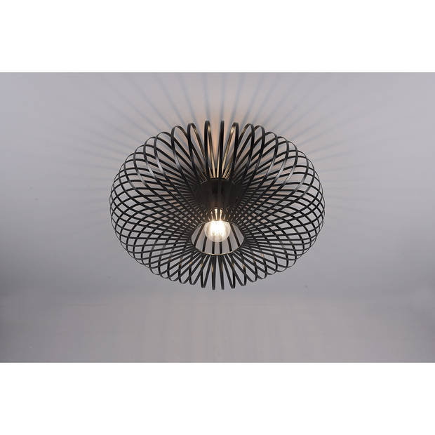 LED Plafondlamp - Plafondverlichting - Trion Johy - E27 Fitting - Rond - Industrieel - Mat Zwart - Aluminium - 50cm