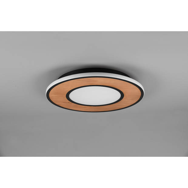 LED Plafondlamp - Trion Dirkon - 37W - Warm Wit 3000K - Dimbaar - Rond - Mat Zwart/Bruin - Hout