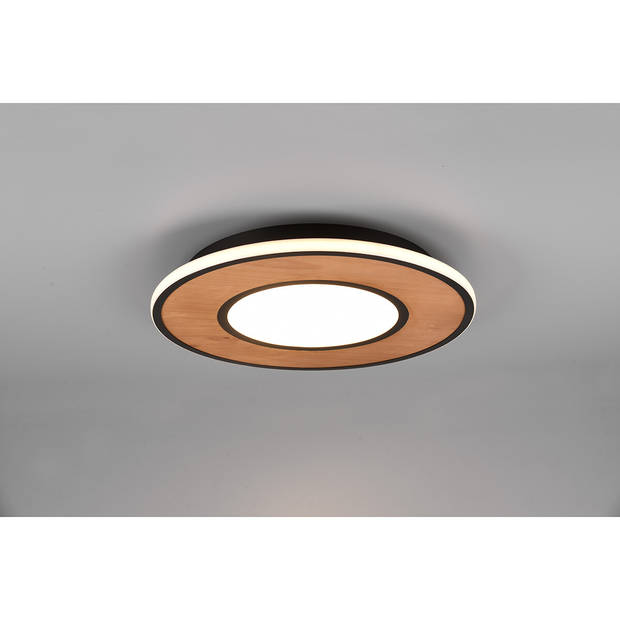 LED Plafondlamp - Trion Dirkon - 37W - Warm Wit 3000K - Dimbaar - Rond - Mat Zwart/Bruin - Hout