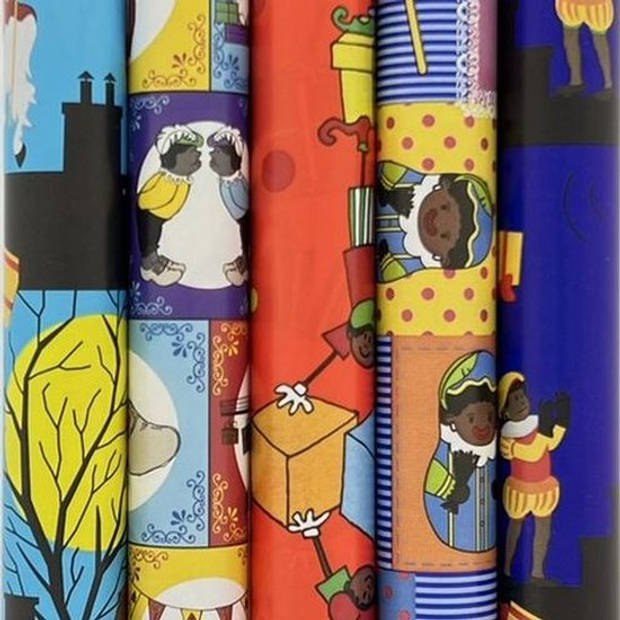 Tradioneel Oud Hollands assortiment Sinterklaaspapier cadeaupapier - 70 cm x 3 meter per rol - 5 rollen